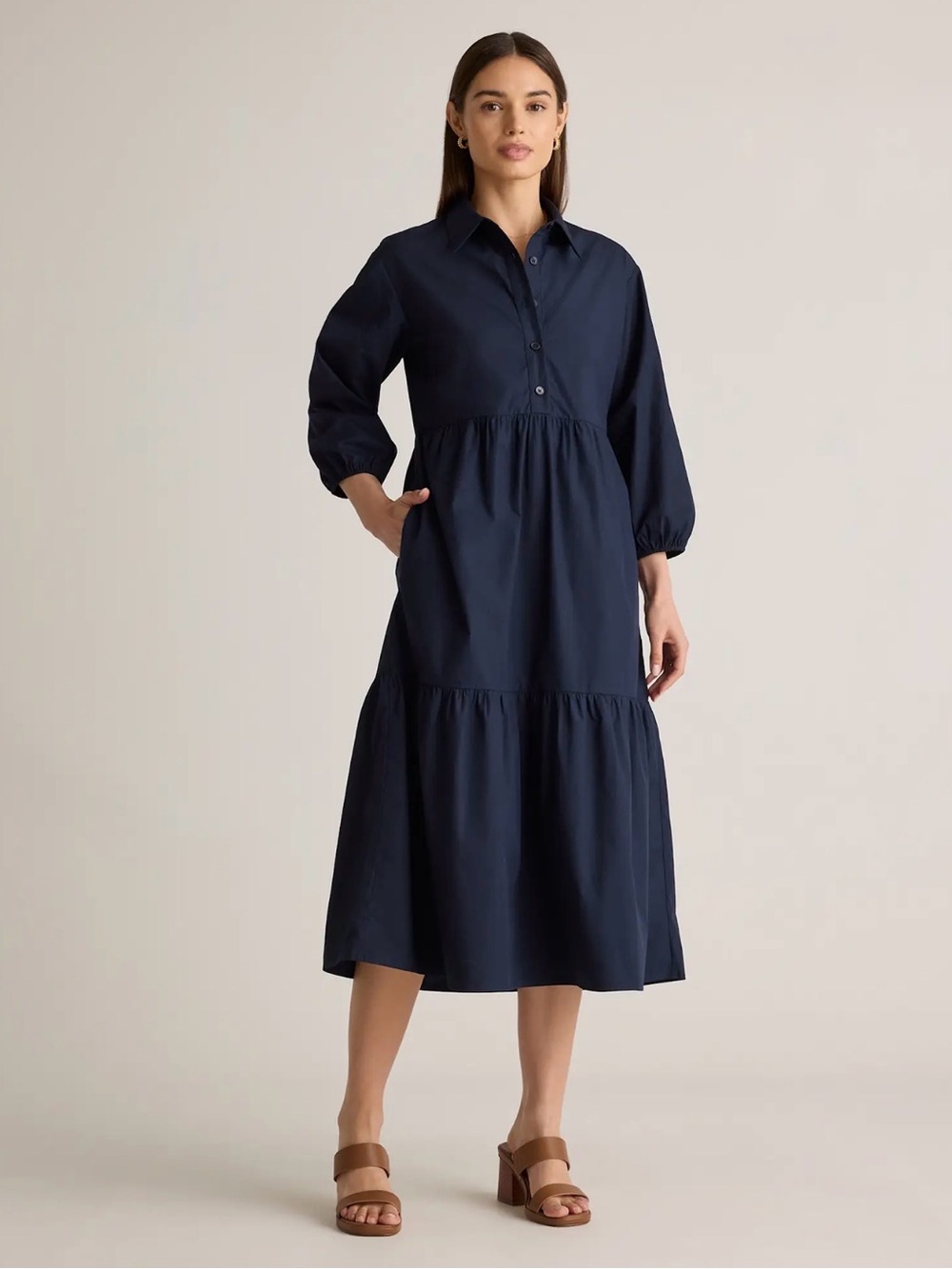 Quince Organic Cotton Poplin Tunic MIDI Dress in Navy Size X-Small